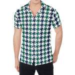 Blue Green And White Houndstooth Print Men's Shirt
