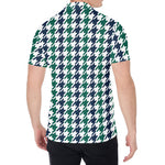 Blue Green And White Houndstooth Print Men's Shirt