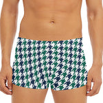 Blue Green And White Houndstooth Print Men's Short Boxer Briefs