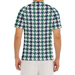 Blue Green And White Houndstooth Print Men's Short Sleeve Rash Guard