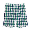 Blue Green And White Houndstooth Print Men's Athletic Shorts