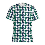 Blue Green And White Houndstooth Print Men's Sports T-Shirt