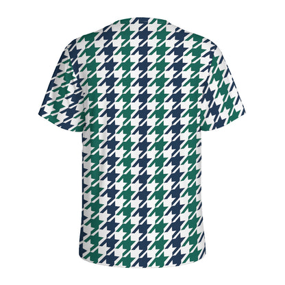 Blue Green And White Houndstooth Print Men's Sports T-Shirt