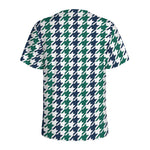 Blue Green And White Houndstooth Print Men's Sports T-Shirt