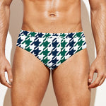 Blue Green And White Houndstooth Print Men's Swim Briefs
