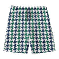 Blue Green And White Houndstooth Print Men's Swim Trunks