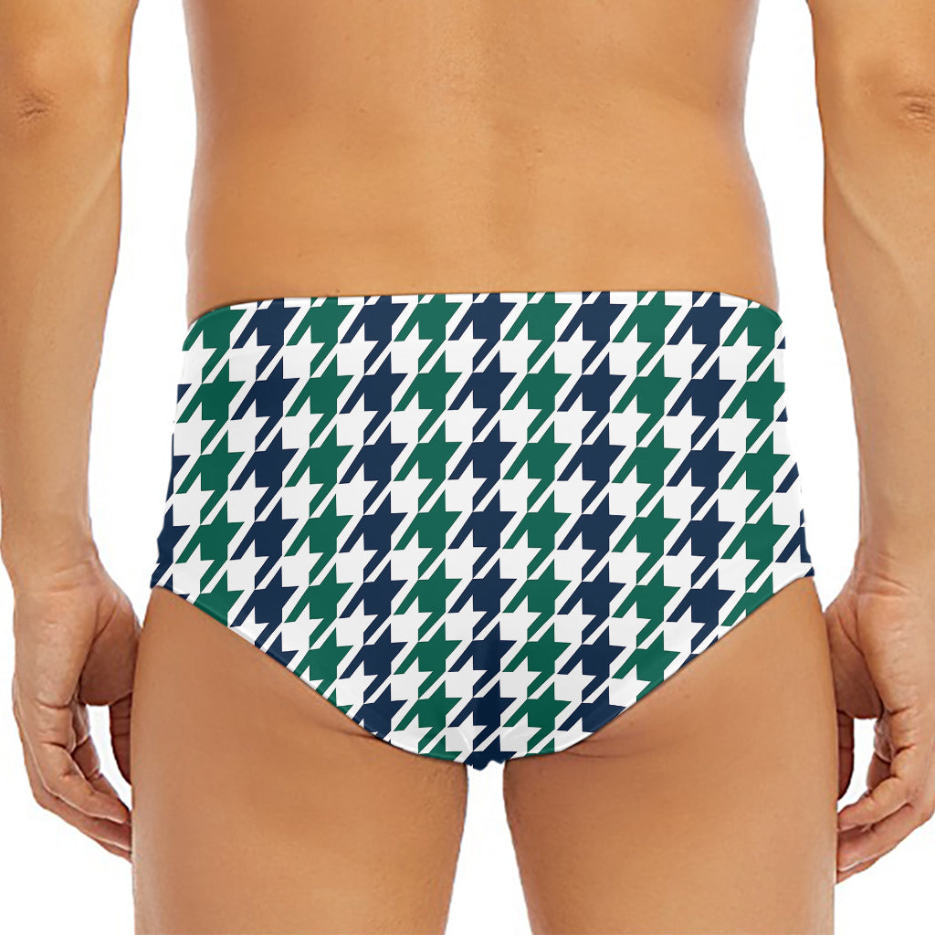 Blue Green And White Houndstooth Print Men's Triangle Swim Briefs