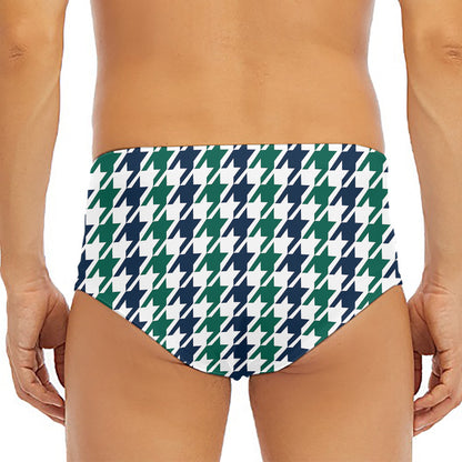 Blue Green And White Houndstooth Print Men's Triangle Swim Briefs