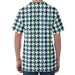 Blue Green And White Houndstooth Print Men's Velvet T-Shirt