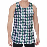 Blue Green And White Houndstooth Print Men's Velvet Tank Top