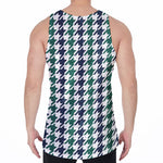 Blue Green And White Houndstooth Print Men's Velvet Tank Top