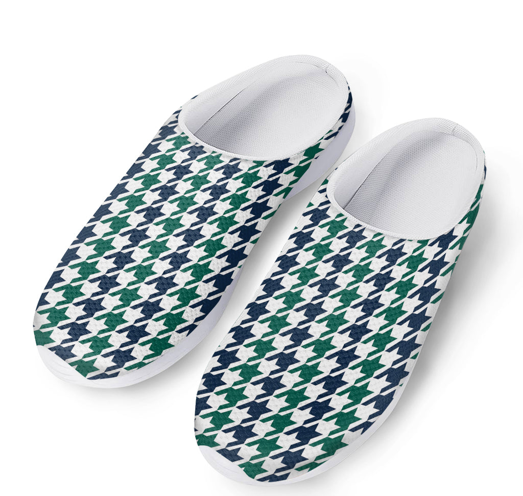 Blue Green And White Houndstooth Print Mesh Casual Shoes