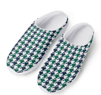 Blue Green And White Houndstooth Print Mesh Casual Shoes