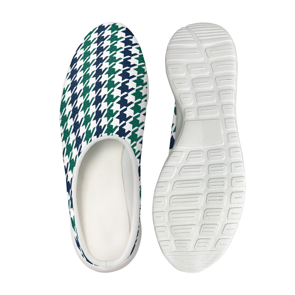 Blue Green And White Houndstooth Print Mesh Casual Shoes