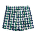 Blue Green And White Houndstooth Print Mesh Shorts