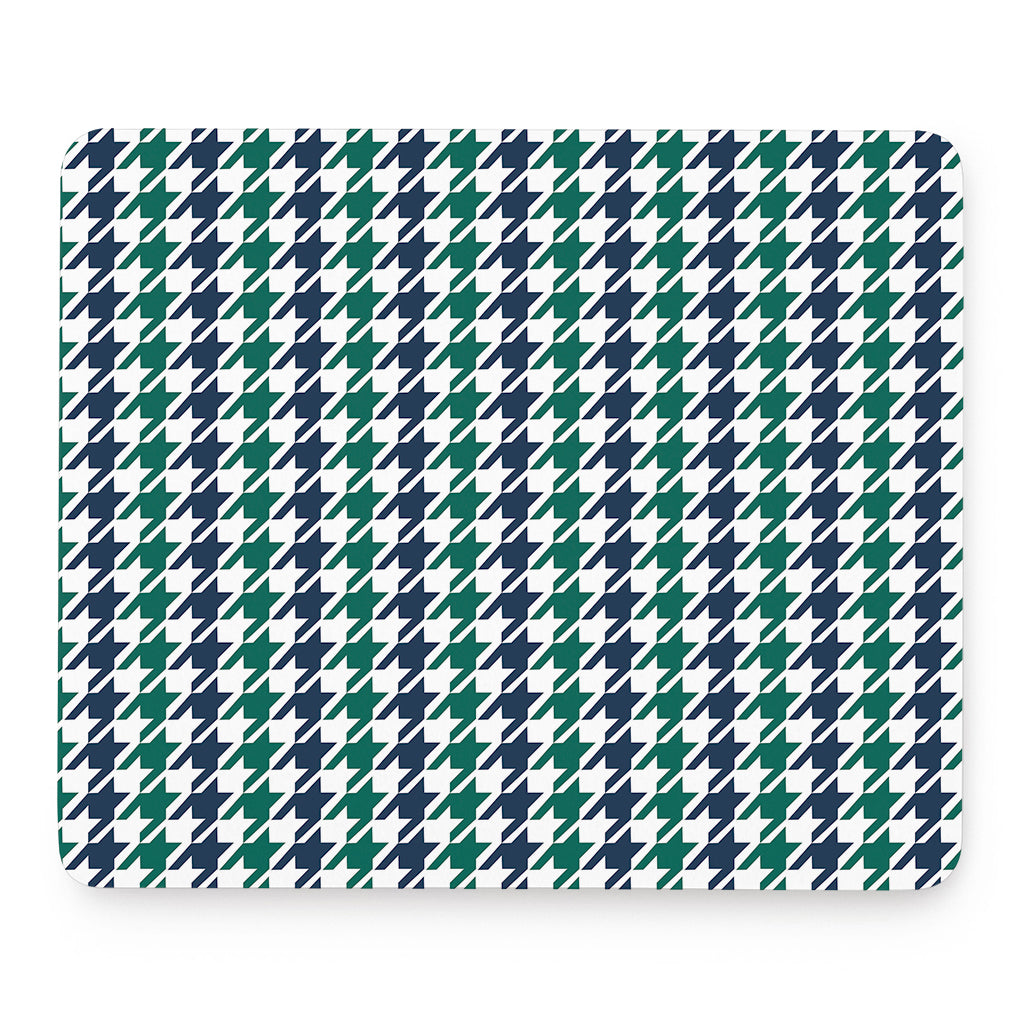 Blue Green And White Houndstooth Print Mouse Pad
