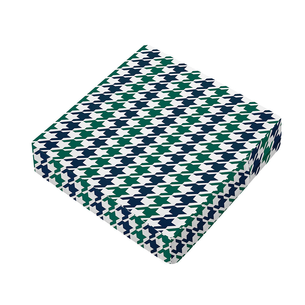 Blue Green And White Houndstooth Print Outdoor Seat Cushion Cover