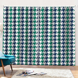 Blue Green And White Houndstooth Print Pencil Pleat Curtains