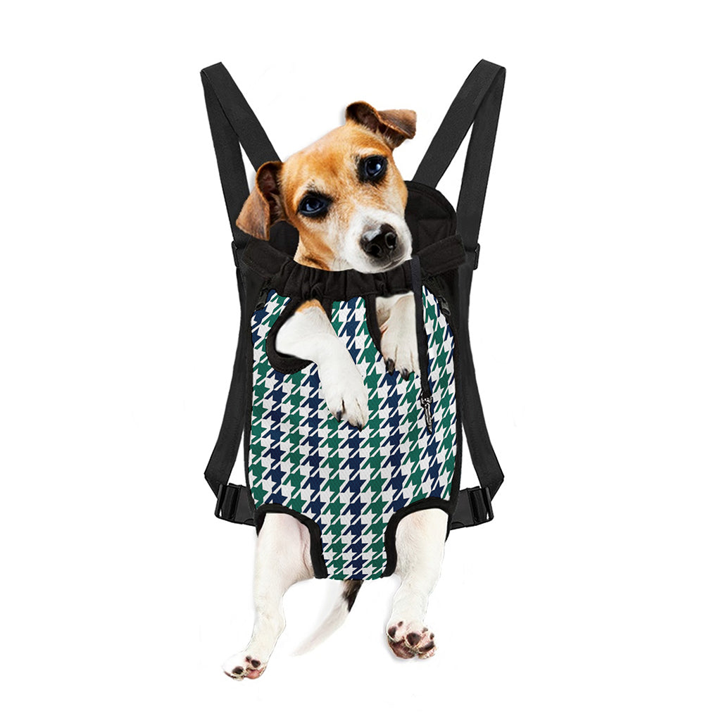 Blue Green And White Houndstooth Print Pet Carrier Backpack
