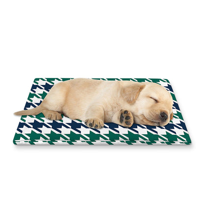Blue Green And White Houndstooth Print Pet Cooling Mat Cover