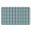 Blue Green And White Houndstooth Print Polyester Doormat