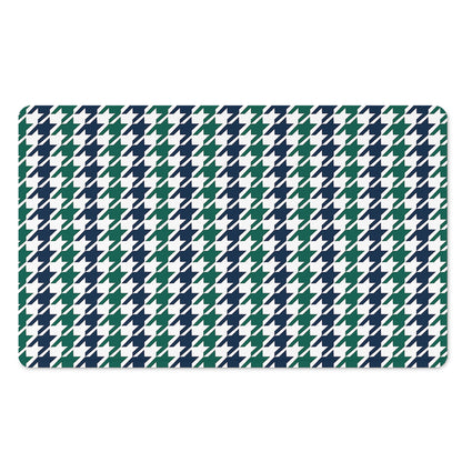 Blue Green And White Houndstooth Print Polyester Doormat