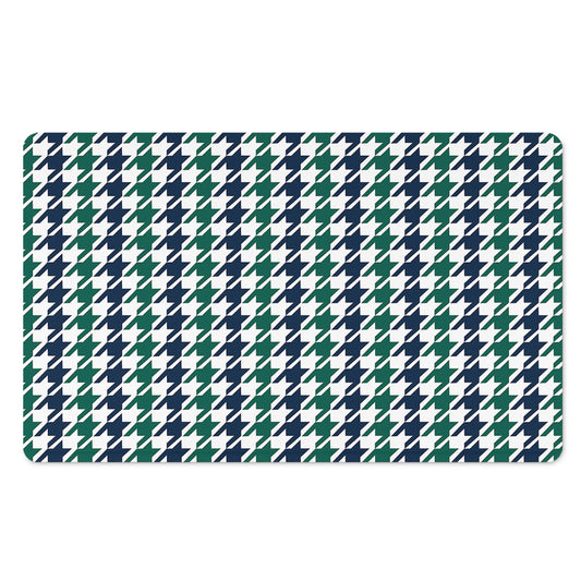 Blue Green And White Houndstooth Print Polyester Doormat