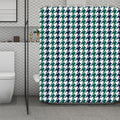 Blue Green And White Houndstooth Print Polyester Shower Curtain