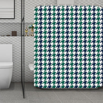 Blue Green And White Houndstooth Print Polyester Shower Curtain