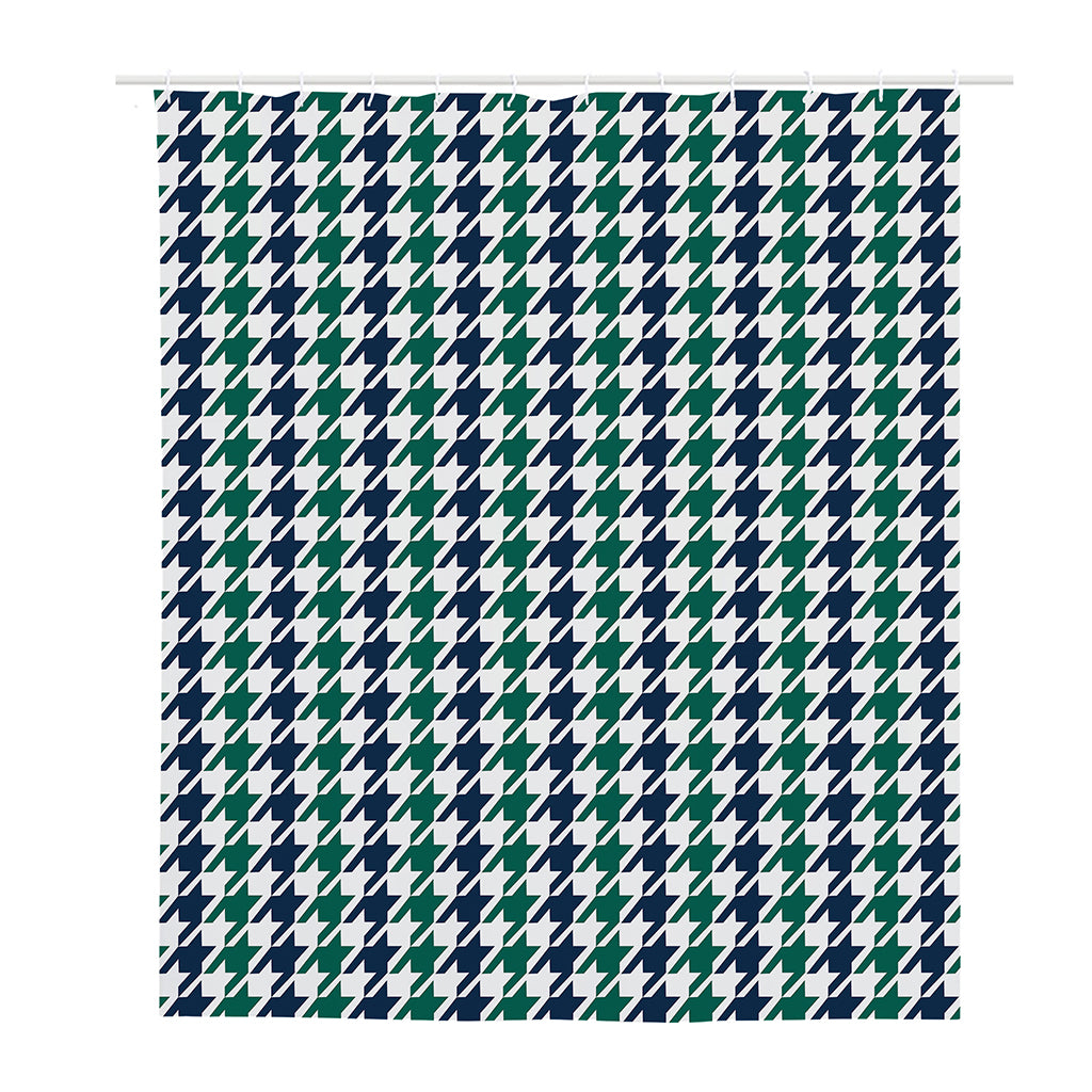 Blue Green And White Houndstooth Print Polyester Shower Curtain