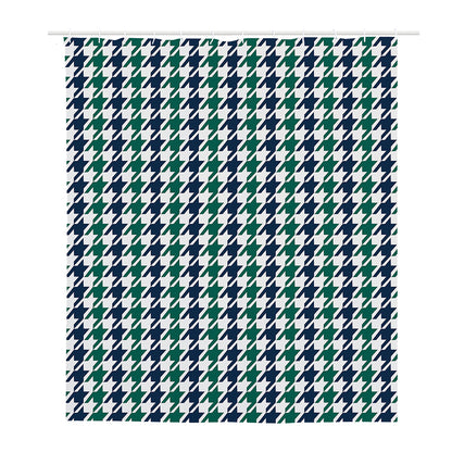 Blue Green And White Houndstooth Print Polyester Shower Curtain