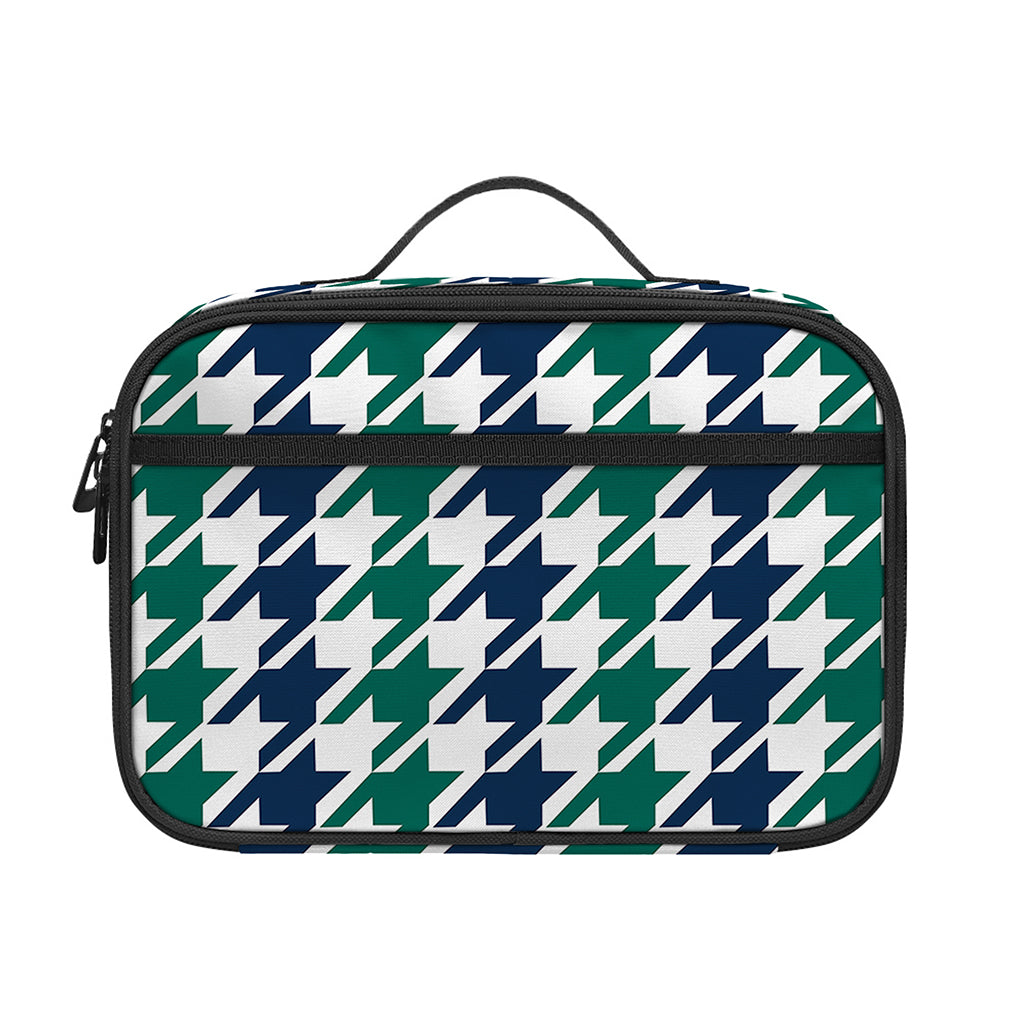 Blue Green And White Houndstooth Print Portable Lunch Bag
