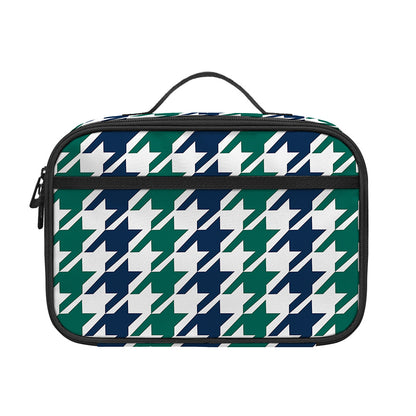 Blue Green And White Houndstooth Print Portable Lunch Bag
