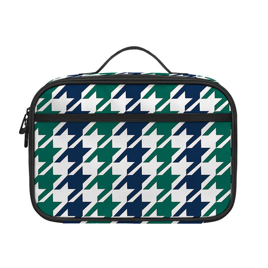 Blue Green And White Houndstooth Print Portable Lunch Bag
