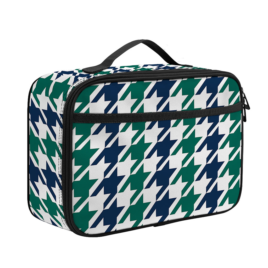 Blue Green And White Houndstooth Print Portable Lunch Bag