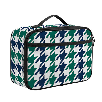 Blue Green And White Houndstooth Print Portable Lunch Bag