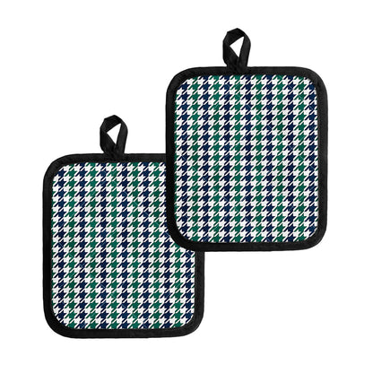Blue Green And White Houndstooth Print Pot Holders