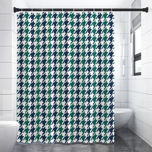 Blue Green And White Houndstooth Print Premium Shower Curtain