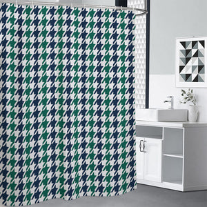 Blue Green And White Houndstooth Print Premium Shower Curtain