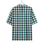 Blue Green And White Houndstooth Print Rayon Hawaiian Shirt