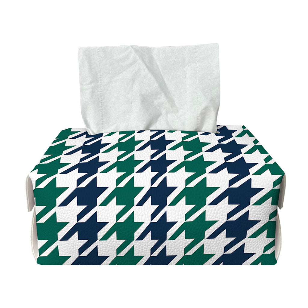 Blue Green And White Houndstooth Print Rectangle Tissue Box Cover