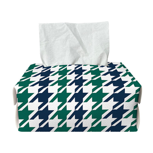 Blue Green And White Houndstooth Print Rectangle Tissue Box Cover
