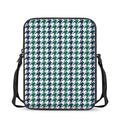 Blue Green And White Houndstooth Print Rectangular Crossbody Bag