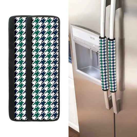 Blue Green And White Houndstooth Print Refrigerator Handle Covers