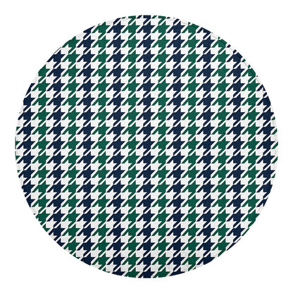 Blue Green And White Houndstooth Print Round Blanket