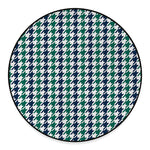 Blue Green And White Houndstooth Print Round Floor Mat