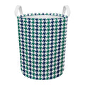 Blue Green And White Houndstooth Print Round Laundry Basket