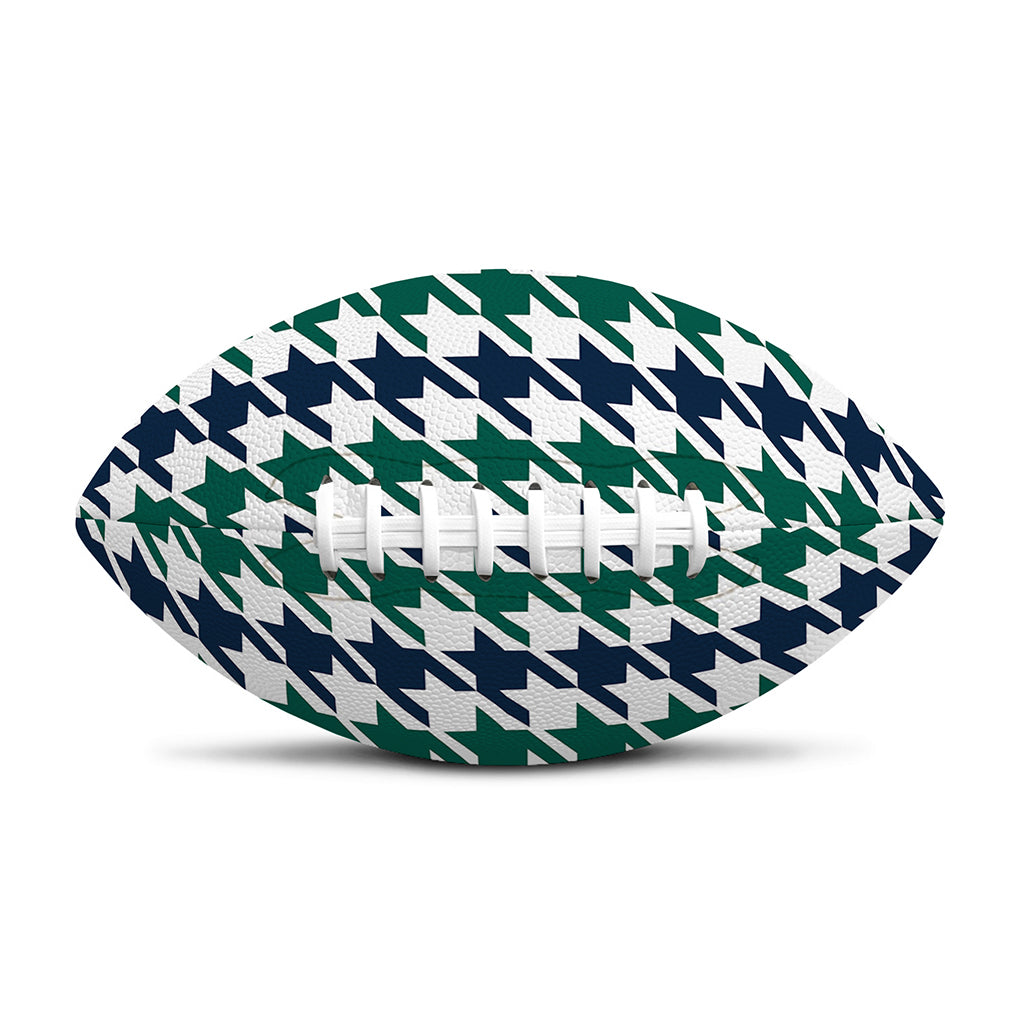 Blue Green And White Houndstooth Print Rugby Ball