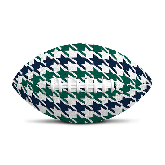 Blue Green And White Houndstooth Print Rugby Ball