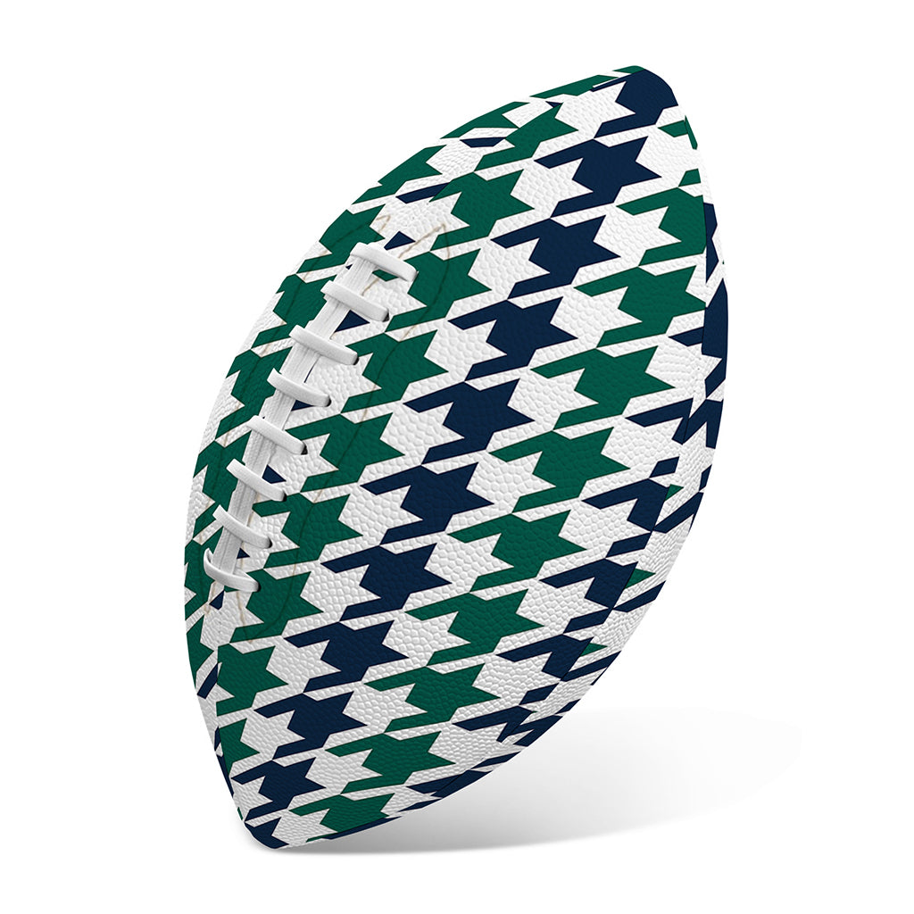 Blue Green And White Houndstooth Print Rugby Ball
